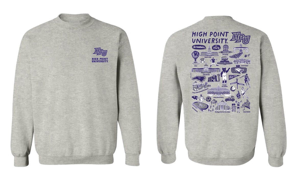 High Point University Panthers HPU Hand Sketched Vive La Fete Impressions Artwork Purple Crew Neck Sweatshirt for Women - Vive La Fête - Online Apparel Store