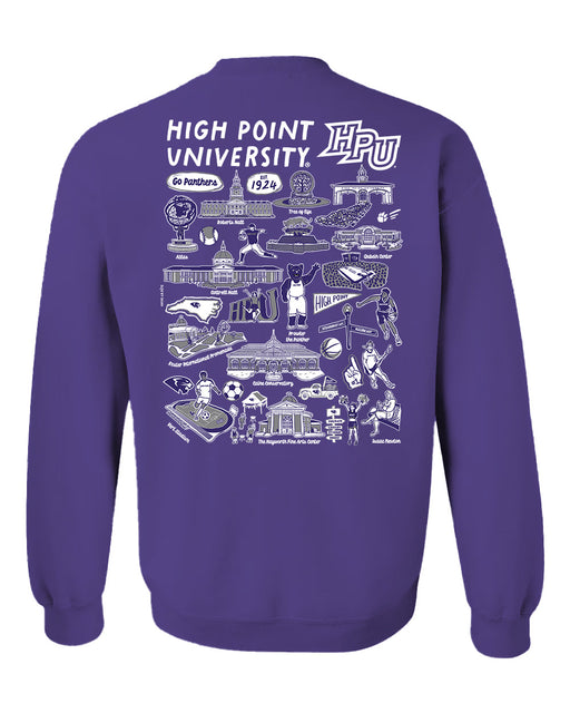 High Point University Panthers HPU Hand Sketched Vive La Fete Impressions Artwork Purple Crew Neck Sweatshirt for Women - Vive La Fête - Online Apparel Store