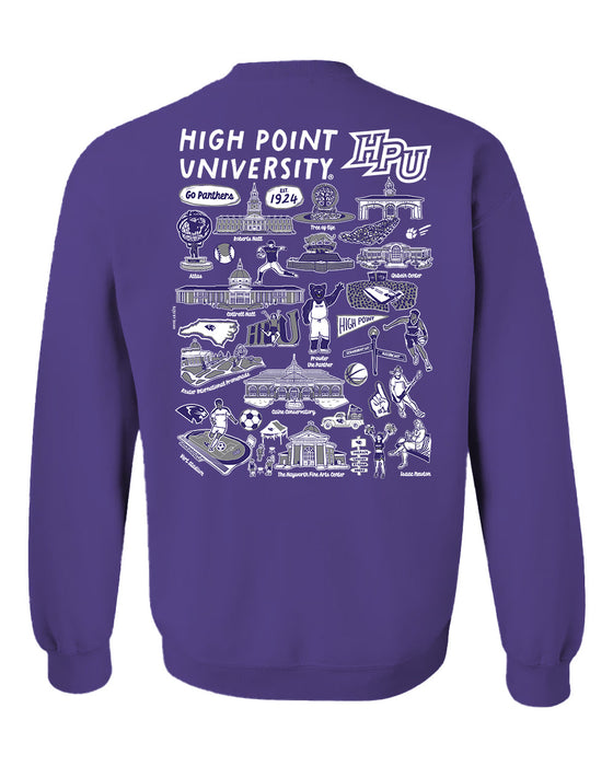 High Point University Panthers HPU Hand Sketched Vive La Fete Impressions Artwork Purple Crew Neck Sweatshirt for Women - Vive La Fête - Online Apparel Store