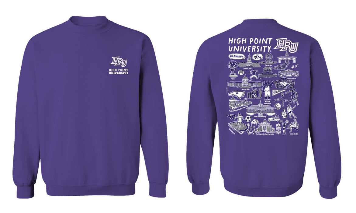 High Point University Panthers HPU Hand Sketched Vive La Fete Impressions Artwork Purple Crew Neck Sweatshirt for Women - Vive La Fête - Online Apparel Store