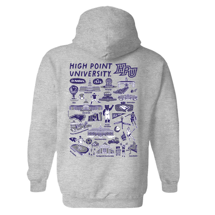 High Point University Panthers HPU Hand Sketched Vive La Fete Impressions Artwork Purple Cotton Fleece Long Sleeve Hoodi - Vive La Fête - Online Apparel Store