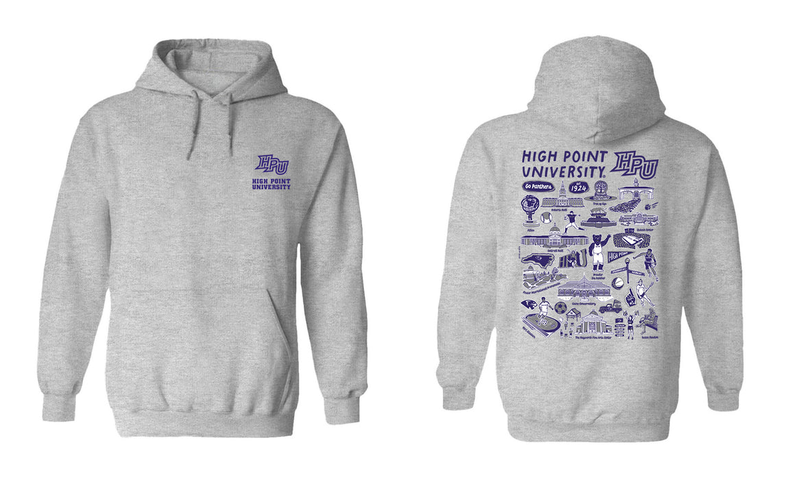 High Point University Panthers HPU Hand Sketched Vive La Fete Impressions Artwork Purple Cotton Fleece Long Sleeve Hoodi - Vive La Fête - Online Apparel Store
