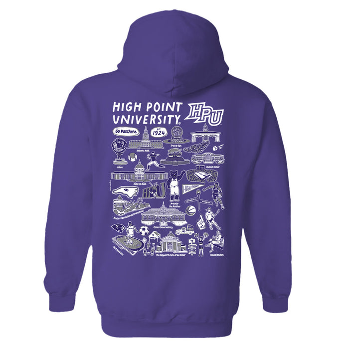 High Point University Panthers HPU Hand Sketched Vive La Fete Impressions Artwork Purple Cotton Fleece Long Sleeve Hoodi - Vive La Fête - Online Apparel Store