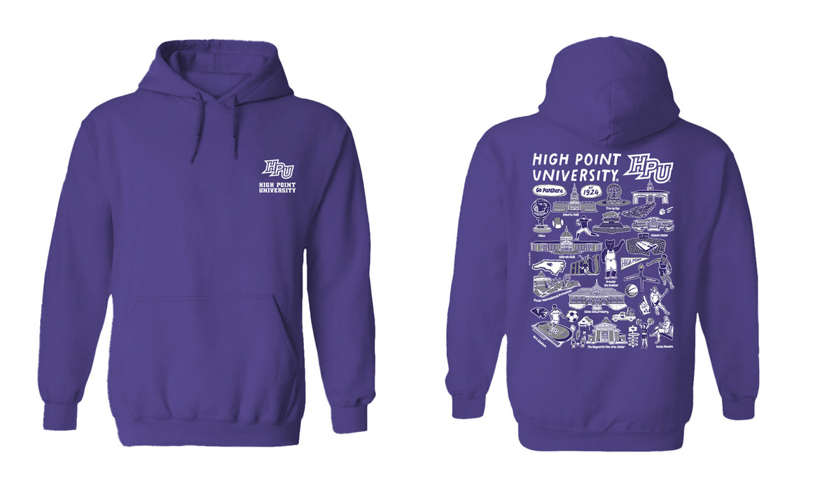 High Point University Panthers HPU Hand Sketched Vive La Fete Impressions Artwork Purple Cotton Fleece Long Sleeve Hoodi - Vive La Fête - Online Apparel Store