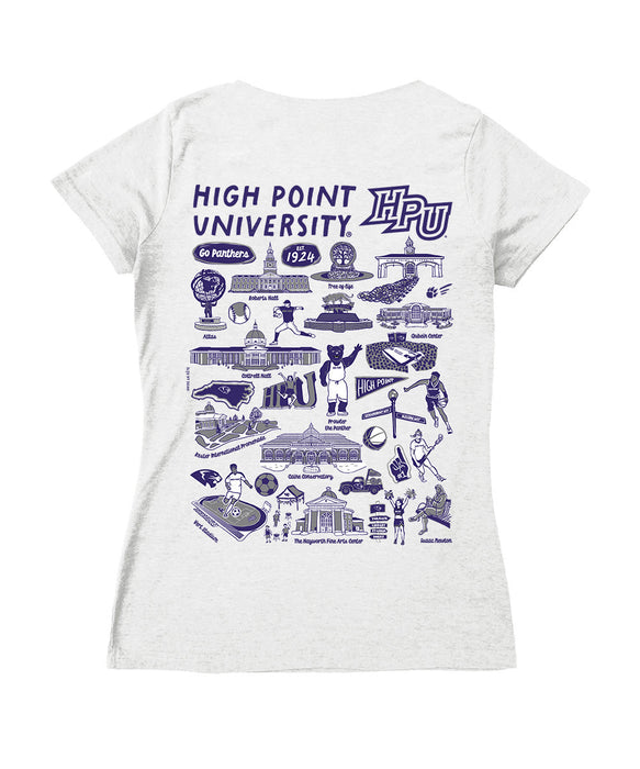 High Point Panthers HPU Hand Sketched Vive La Fete Impressions Artwork Purple Women Cotton Short Sleeve V-Neck Tshirt