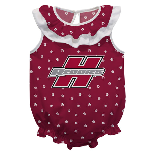 Henderson State Reddies Swirls Red Sleeveless Ruffle Onesie Logo Bodysuit