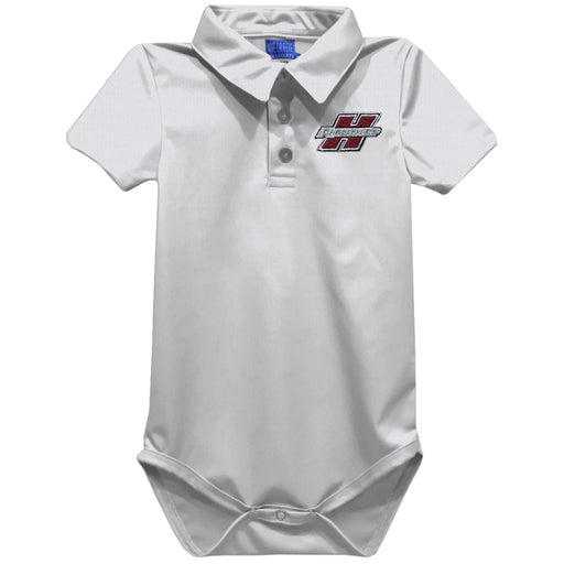 Henderson State Reddies Embroidered White Solid Knit Boys Polo Bodysuit