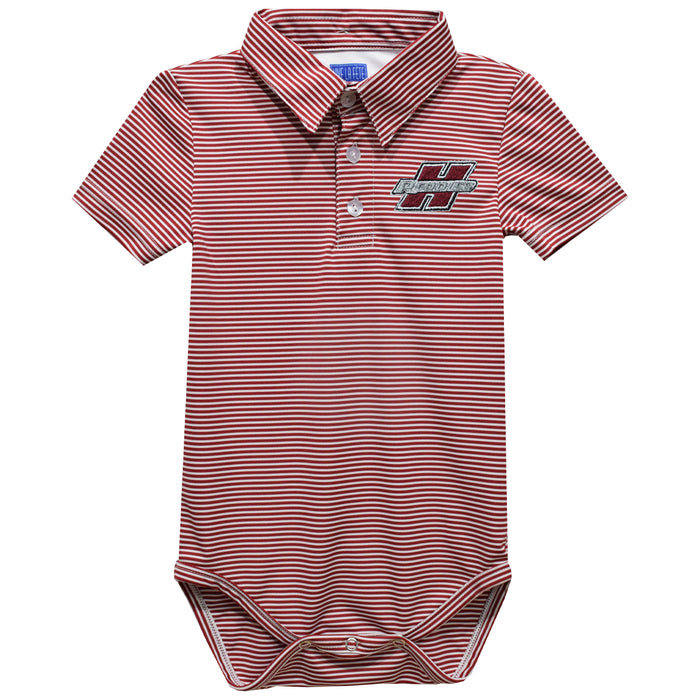 Henderson State Reddies Embroidered Red Stripe Knit Boys Polo Bodysuit