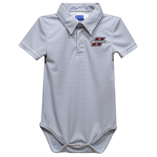 Henderson State Reddies Embroidered Gray Stripe Knit Boys Polo Bodysuit