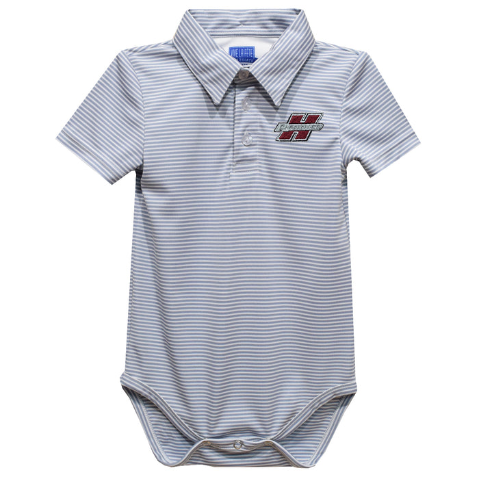 Henderson State Reddies Embroidered Gray Stripe Knit Boys Polo Bodysuit