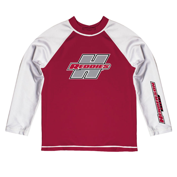 Henderson State Reddies Vive La Fete Logo Red Long Sleeve Raglan Rashguard