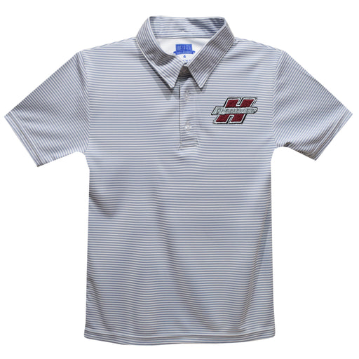 Henderson State Reddies Embroidered Gray Stripes Short Sleeve Polo Box Shirt