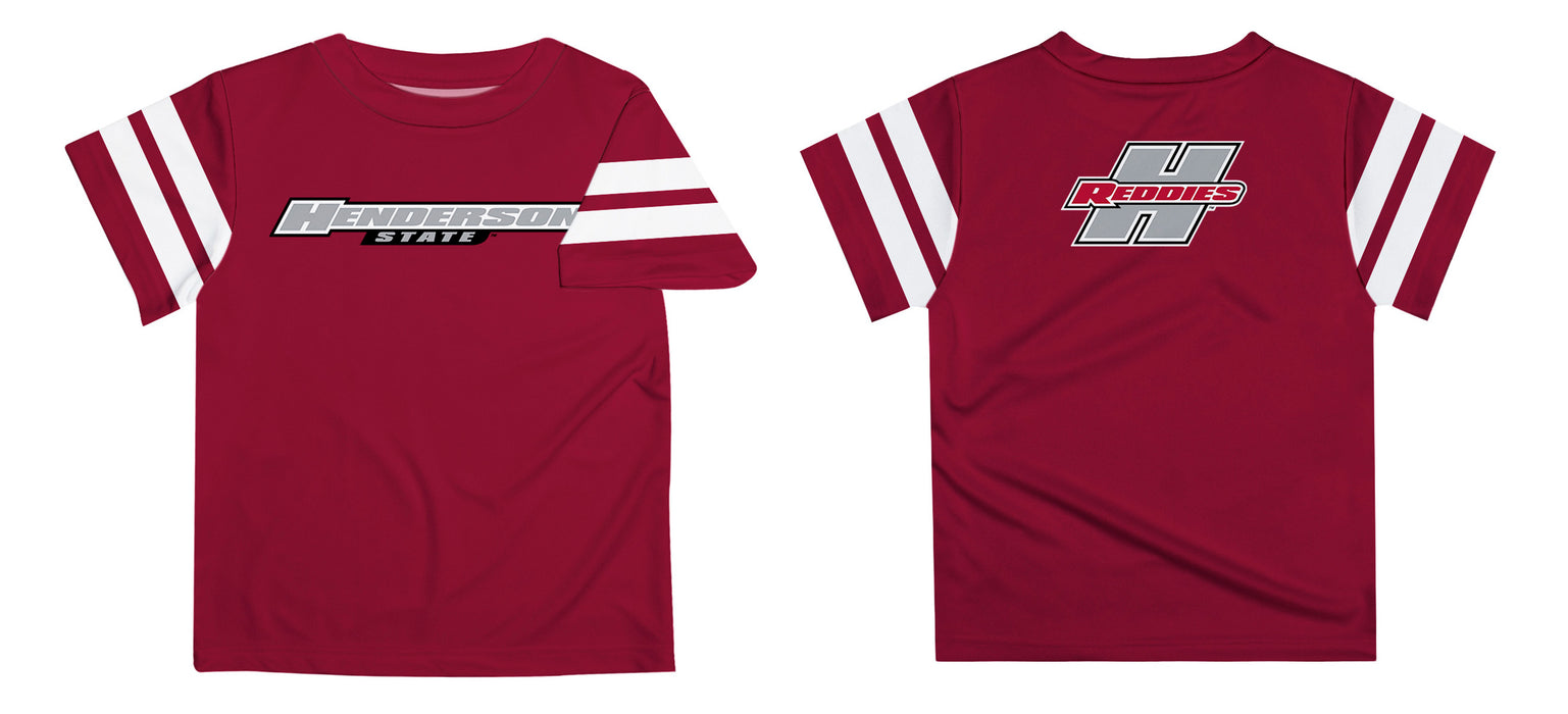 Henderson State Reddies Vive La Fete Boys Game Day Red Short Sleeve Tee with Stripes on Sleeves - Vive La Fête - Online Apparel Store