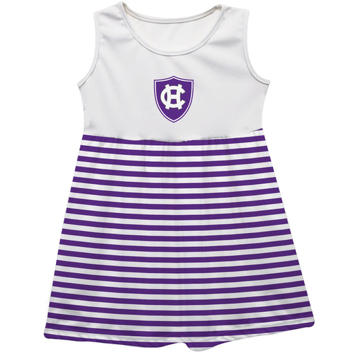 College of the Holy Cross Vive La Fete Girls White Game Day Sleeveless Tank Dress Royal Stripes on Skirt