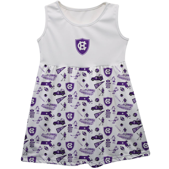 College of the Holy Cross Sleeveless Tank Dress Girls White Repeat Print Hand Sketched Vive La Fete Impressions