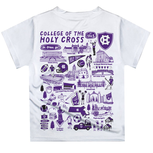 College of the Holy Cross Hand Sketched Vive La Fete Impressions Artwork Boys White Short Sleeve Tee Shirt - Vive La Fête - Online Apparel Store