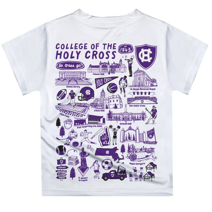 College of the Holy Cross Hand Sketched Vive La Fete Impressions Artwork Boys White Short Sleeve Tee Shirt
