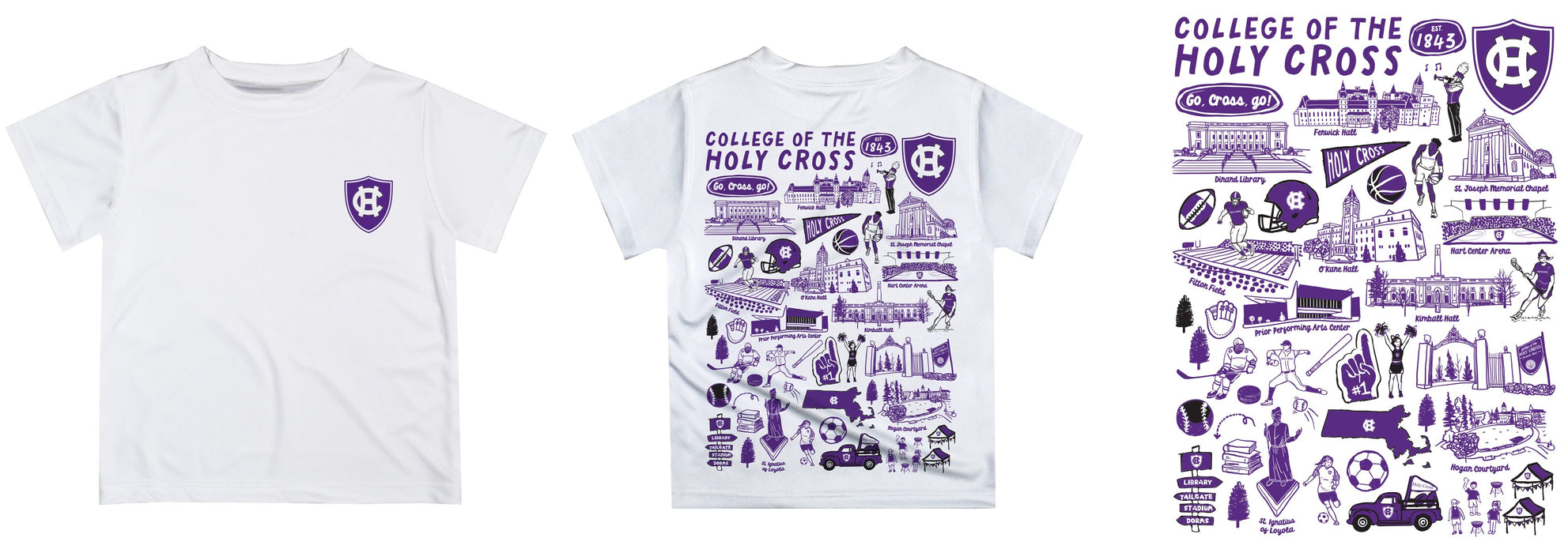 College of the Holy Cross Hand Sketched Vive La Fete Impressions Artwork Boys White Short Sleeve Tee Shirt