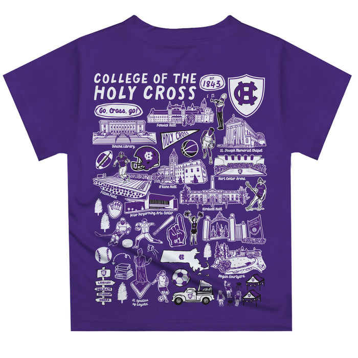 College of the Holy Cross Hand Sketched Vive La Fete Impressions Artwork Boys White Short Sleeve Tee Shirt