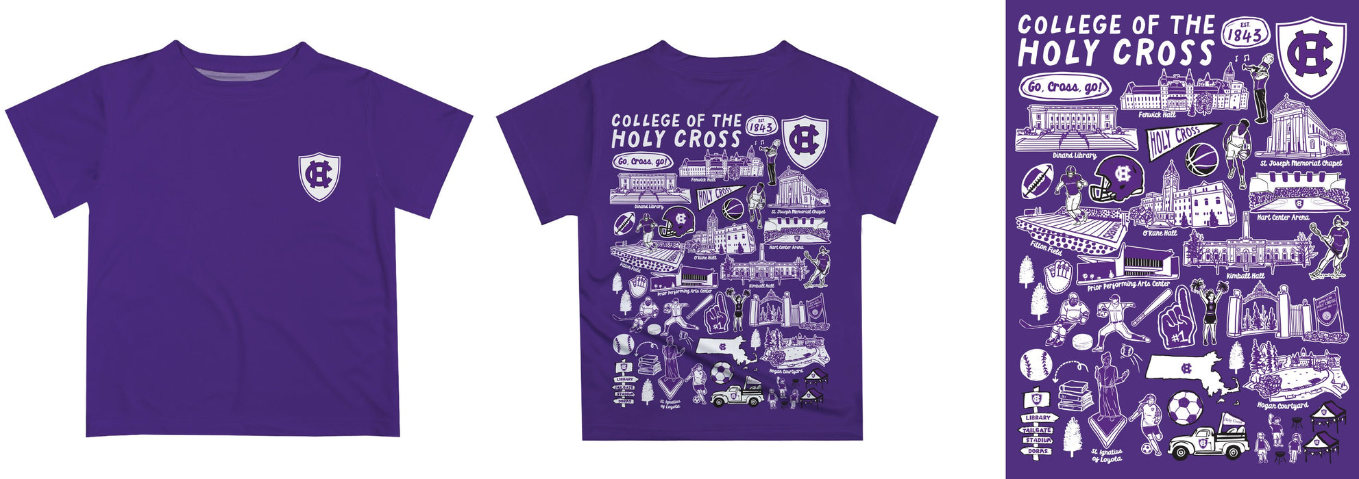 College of the Holy Cross Hand Sketched Vive La Fete Impressions Artwork Boys White Short Sleeve Tee Shirt