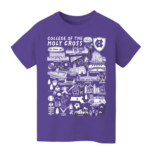 College of the Holy Cross Hand Sketched Vive La Fete Impressions Artwork Black Cotton Short Sleeve Tshirt