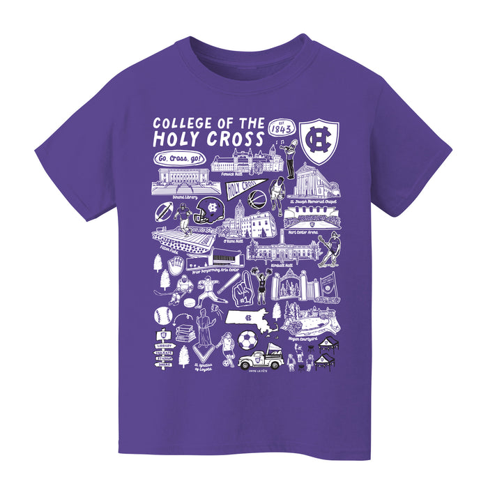 College of the Holy Cross Hand Sketched Vive La Fete Impressions Artwork Black Cotton Short Sleeve Tshirt