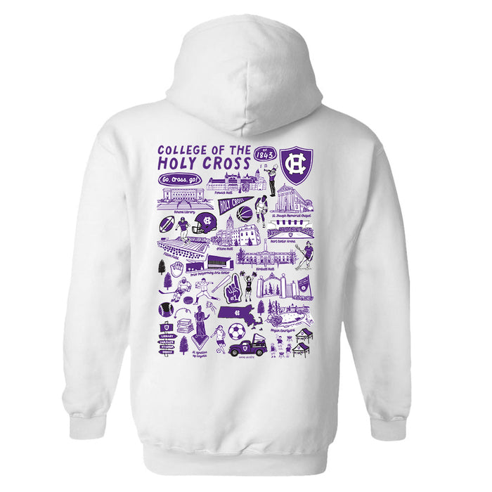 College of the Holy Cross Hand Sketched Vive La Fete Impressions Artwork Purple Cotton Fleece Long Sleeve Hoodi