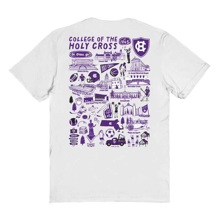 College of the Holy Cross Vive La Fete Impressions Artwork Purple Womens Cotton Tshirt