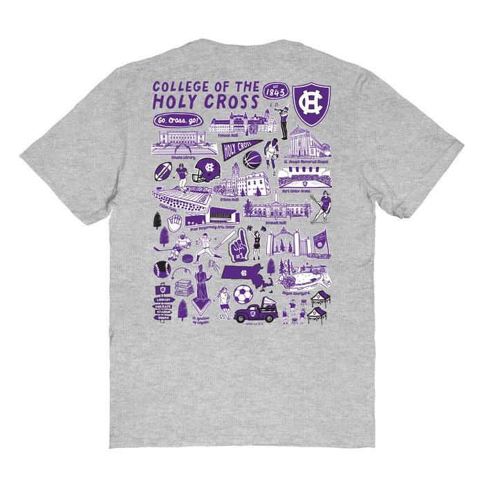 College of the Holy Cross Vive La Fete Impressions Artwork Purple Womens Cotton Tshirt