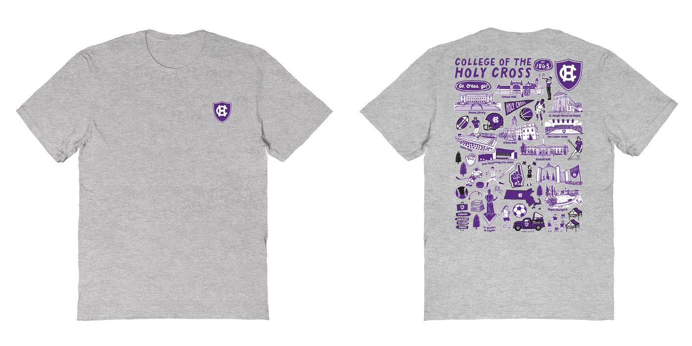 College of the Holy Cross Vive La Fete Impressions Artwork Purple Womens Cotton Tshirt