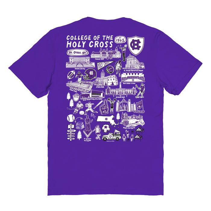 College of the Holy Cross Vive La Fete Impressions Artwork Purple Womens Cotton Tshirt