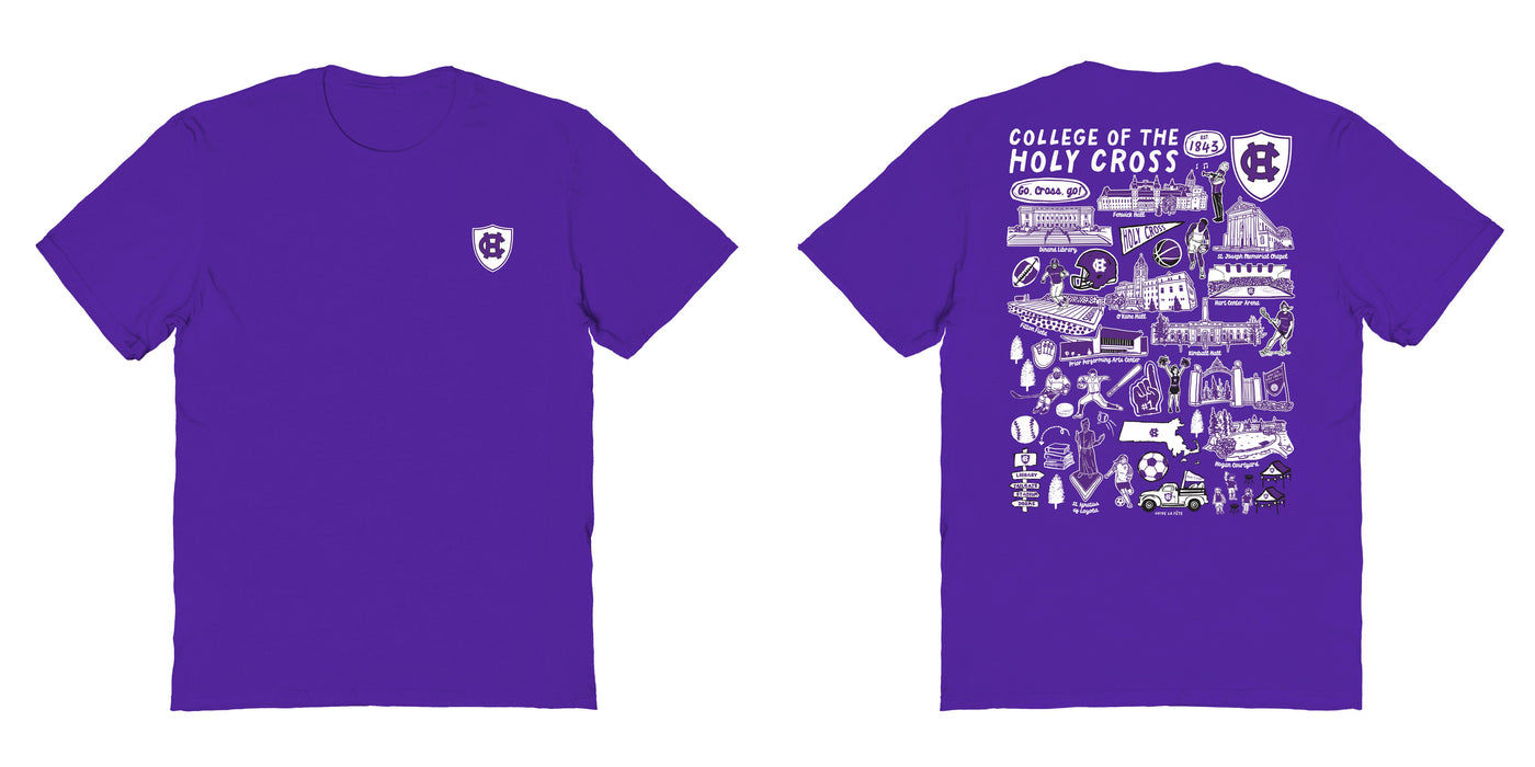 College of the Holy Cross Vive La Fete Impressions Artwork Purple Womens Cotton Tshirt