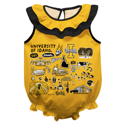 Idaho Vandals Yellow Hand Sketched Vive La Fete Impressions Artwork Sleeveless Ruffle Onesie Bodysuit