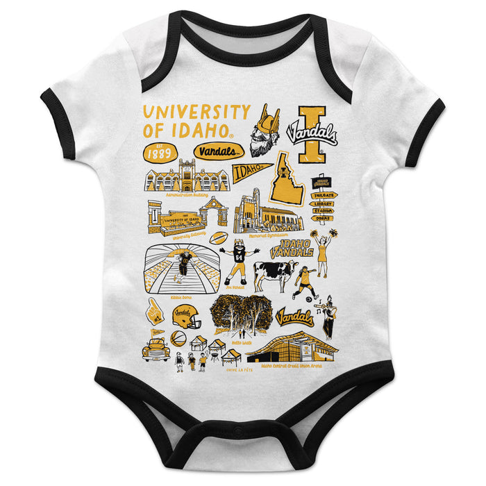 Idaho Vandals Hand Sketched Vive La Fete Impressions Artwork Infant White Short Sleeve Onesie Bodysuit