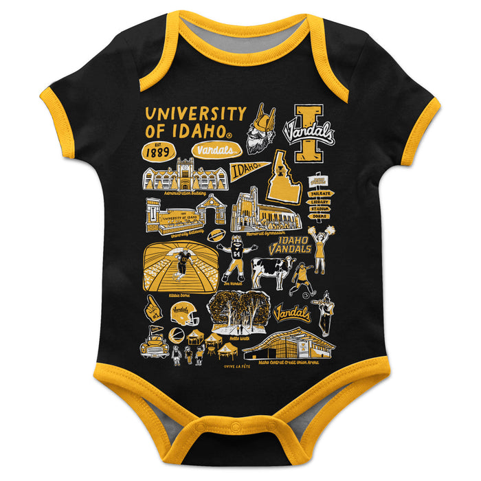 Idaho Vandals Hand Sketched Vive La Fete Impressions Artwork Infant Black Short Sleeve Onesie Bodysuit