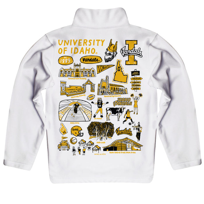 Idaho Vandals Hand Sketched Vive La Fete Impressions Artwork White Boys Quarter Zip Pullover - Vive La Fête - Online Apparel Store