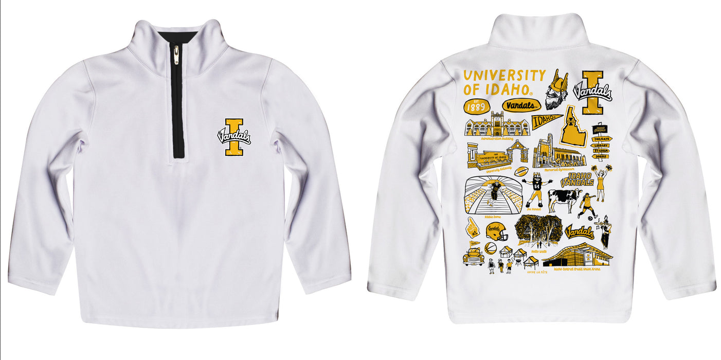 Idaho Vandals Hand Sketched Vive La Fete Impressions Artwork White Boys Quarter Zip Pullover - Vive La Fête - Online Apparel Store