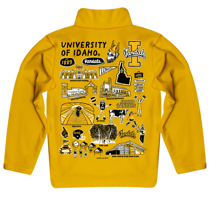 Idaho Vandals Hand Sketched Vive La Fete Impressions Artwork Yellow  Boys Quarter Zip Pullover - Vive La Fête - Online Apparel Store
