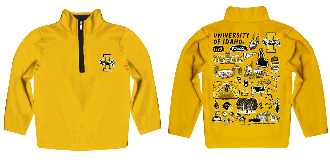 Idaho Vandals Hand Sketched Vive La Fete Impressions Artwork Yellow  Boys Quarter Zip Pullover - Vive La Fête - Online Apparel Store