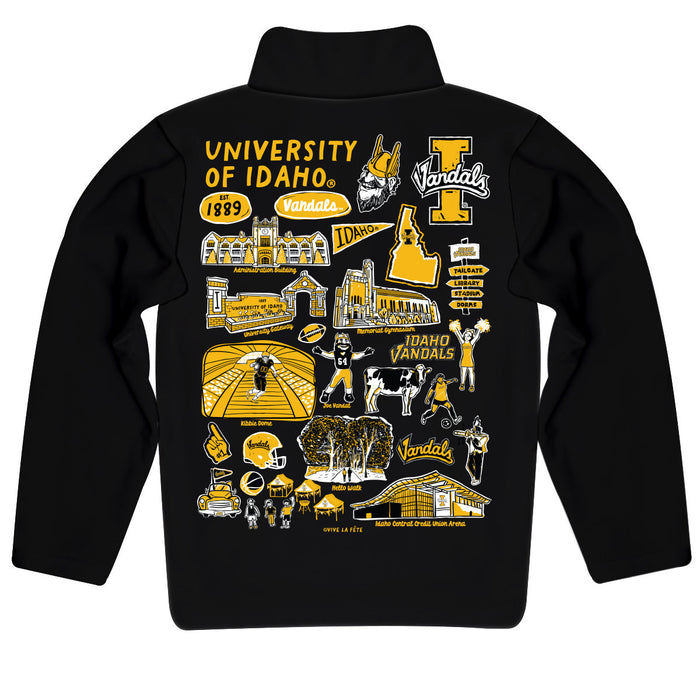 Idaho Vandals Hand Sketched Vive La Fete Impressions Artwork Black Boys Quarter Zip Pullover - Vive La Fête - Online Apparel Store