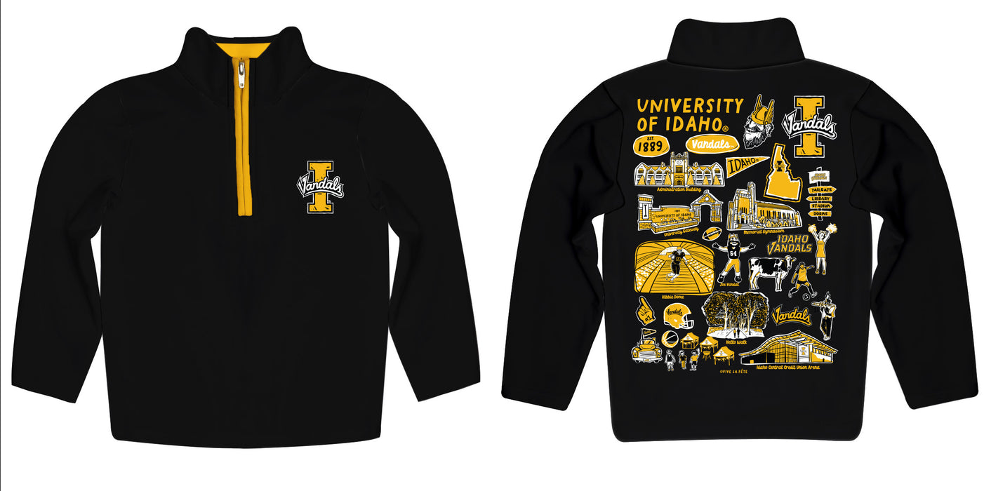 Idaho Vandals Hand Sketched Vive La Fete Impressions Artwork Black Boys Quarter Zip Pullover - Vive La Fête - Online Apparel Store