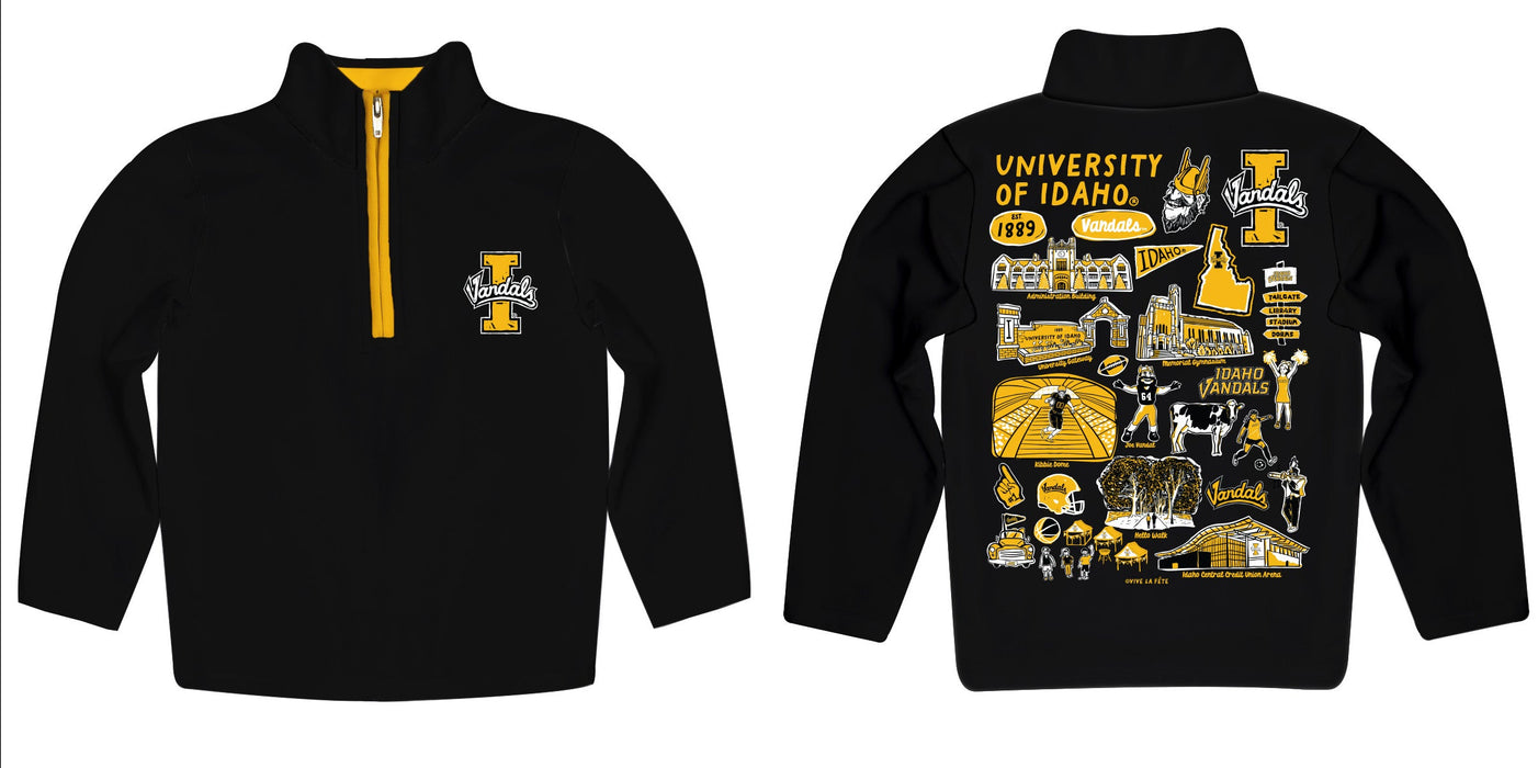 Idaho Vandals Hand Sketched Vive La Fete Impressions Artwork Black Boys Quarter Zip Pullover - Vive La Fête - Online Apparel Store