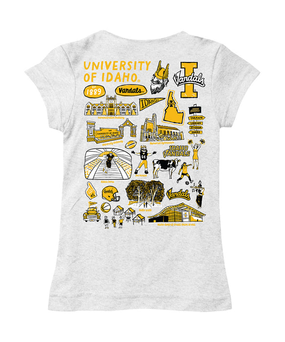 U of I Vandals Hand Sketched Vive La Fete Impressions Artwork White Girls Cotton Short Sleeve Tee - Vive La Fête - Online Apparel Store