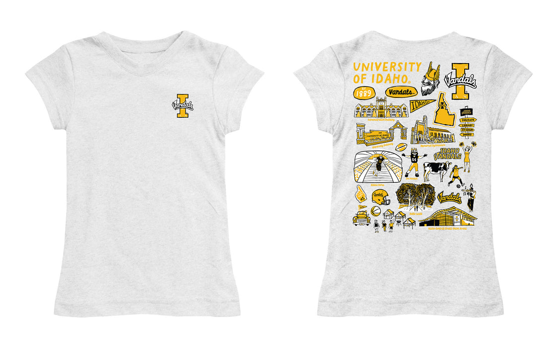 U of I Vandals Hand Sketched Vive La Fete Impressions Artwork White Girls Cotton Short Sleeve Tee - Vive La Fête - Online Apparel Store