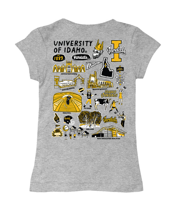 U of I Vandals Hand Sketched Vive La Fete Impressions Artwork Grey Girls Cotton Short Sleeve Tee - Vive La Fête - Online Apparel Store