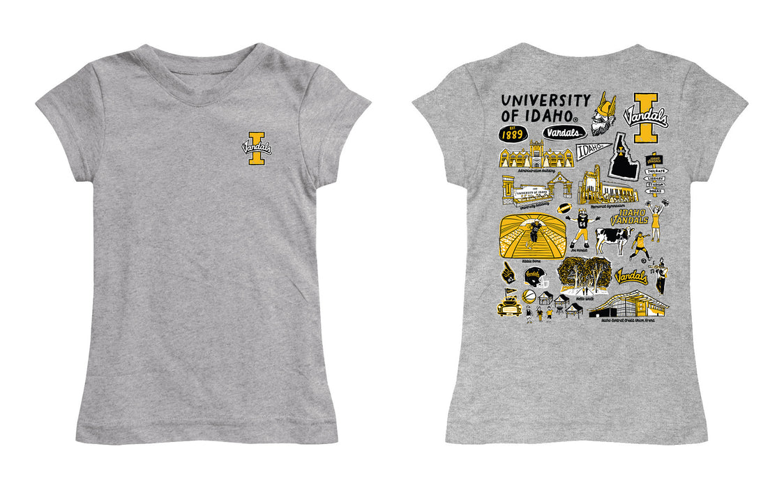 U of I Vandals Hand Sketched Vive La Fete Impressions Artwork Grey Girls Cotton Short Sleeve Tee - Vive La Fête - Online Apparel Store