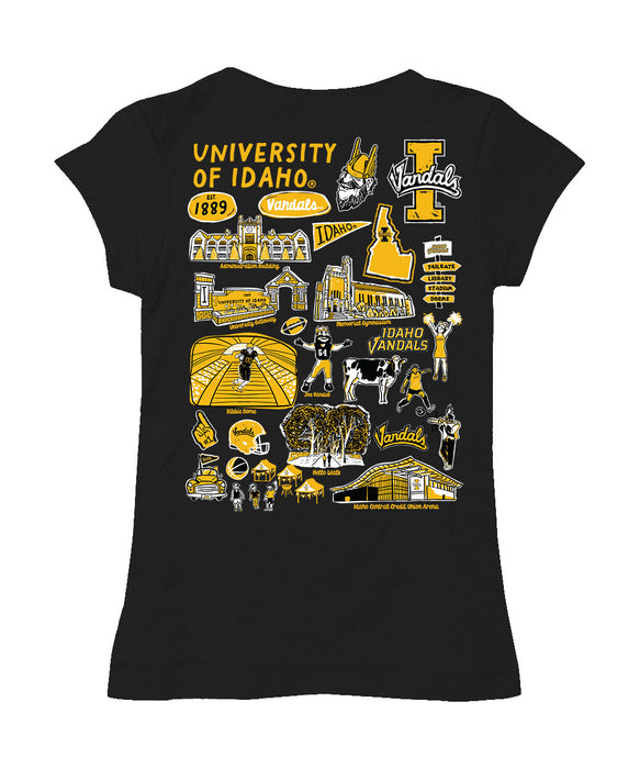 U of I Vandals Hand Sketched Vive La Fete Impressions Artwork Black Girls Cotton Short Sleeve Tee - Vive La Fête - Online Apparel Store
