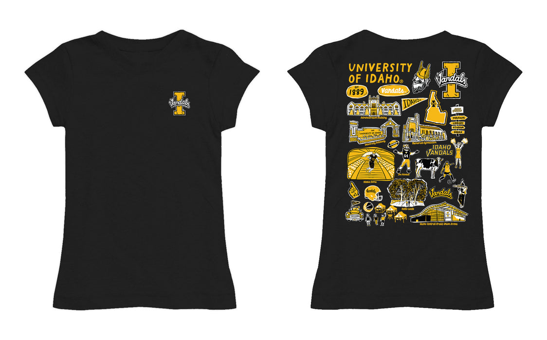 U of I Vandals Hand Sketched Vive La Fete Impressions Artwork Black Girls Cotton Short Sleeve Tee - Vive La Fête - Online Apparel Store