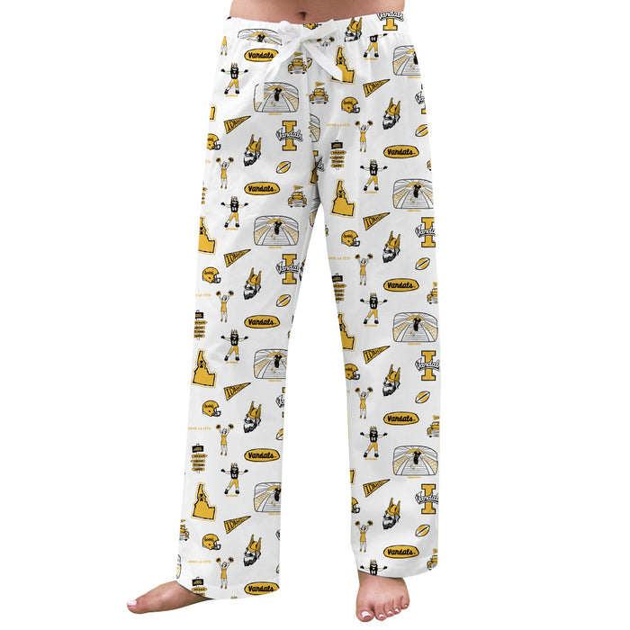 Idaho Vandals Repeat Print Hand Sketched Vive La Fete Impressions Artwork Womens White Lounge Pants