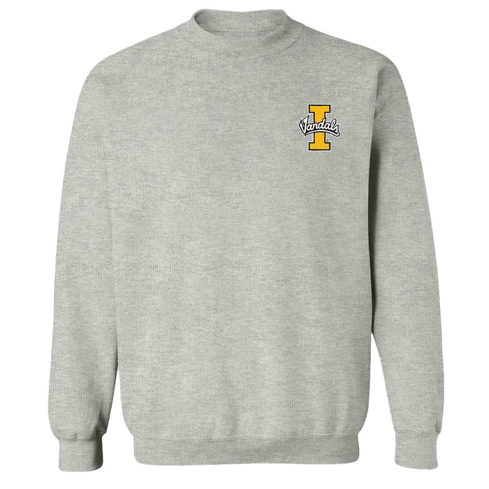 U of I Vandals Hand Sketched Vive La Fete Impressions Artwork Gray Crew Neck Sweatshirt for Women